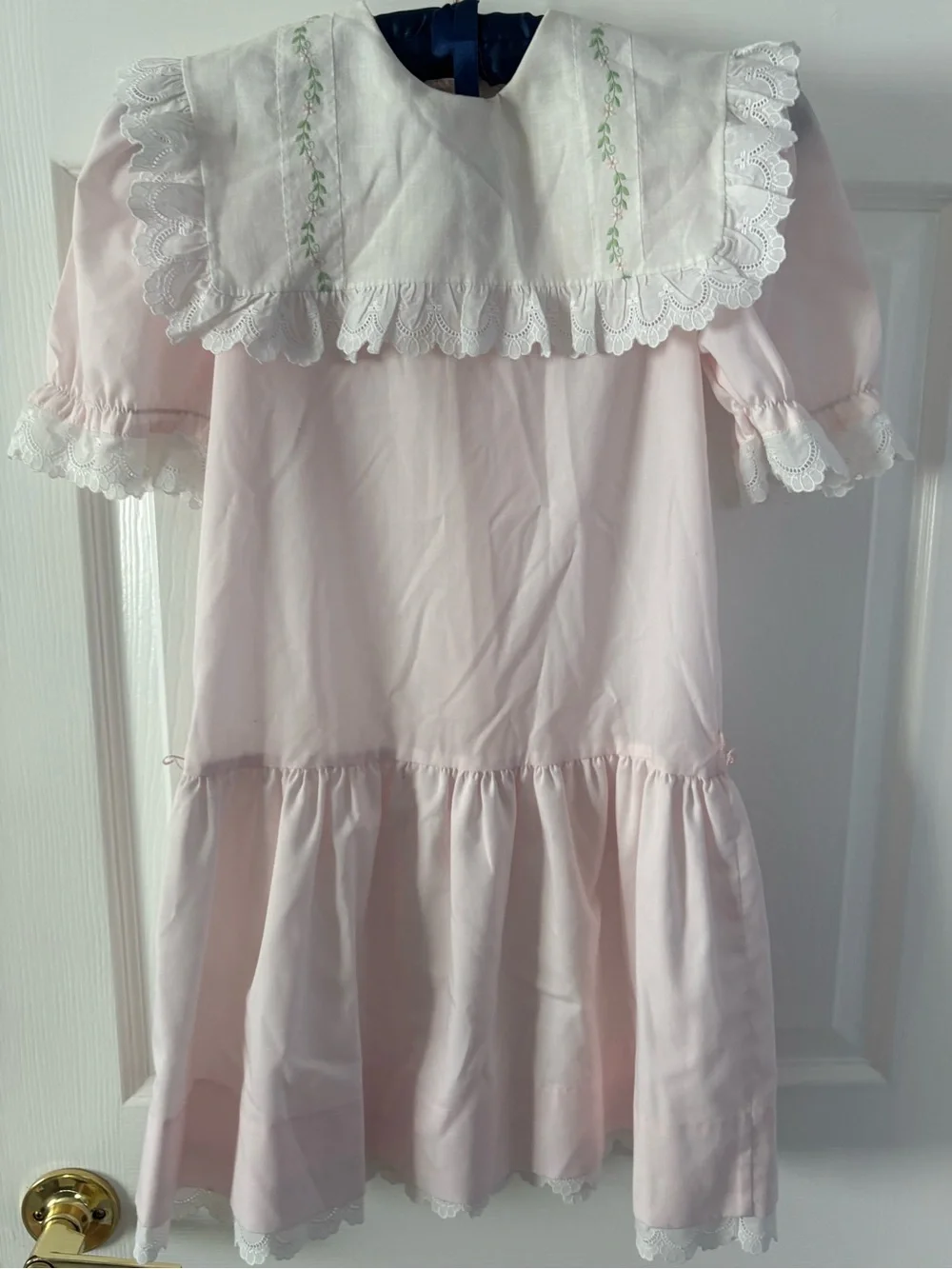 Classic Pink Cotton Dress with Embroidered Bib